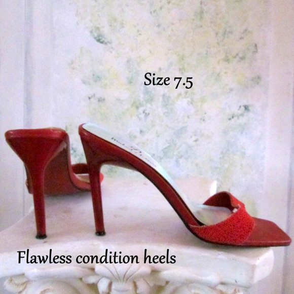 RED SHOES 4" SPIKE HEEL SLIDES, 7.5 7 1/2 MICHAEL ANTONIO, BARBIE DOLL STYLE - Picture 2 of 5